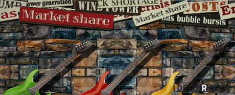 Image of Stone Wall 3D Colorful Electric Guitars Hanging On Wall Living Room Art Wall Murals Wallpaper Decals Prints Decor IDCWP-JB-001117