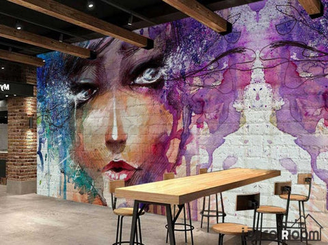 Image of Graphic Design Colorful Drawing Woman Restaurant Art Wall Murals Wallpaper Decals Prints Decor IDCWP-JB-001128
