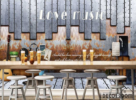 Image of Rectangular Metal Pieces On Wall Love Music Restaurant Art Wall Murals Wallpaper Decals Prints Decor IDCWP-JB-001130