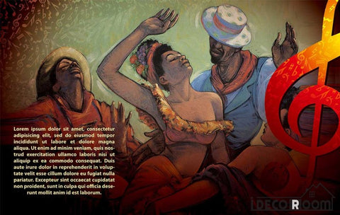 Image of 3D Drawing Cuban People Dancing Living Room Art Wall Murals Wallpaper Decals Prints Decor IDCWP-JB-001140