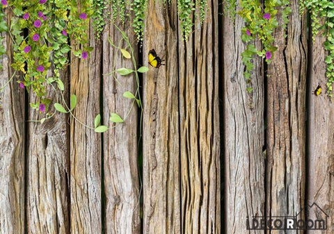 Image of Wooden Wall With Green Leaves Restaurant Art Wall Murals Wallpaper Decals Prints Decor IDCWP-JB-001141