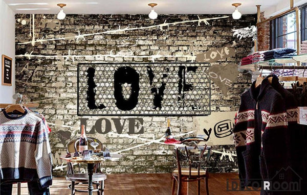 Brick Wall 3D Love Letters Restaurant Living Room Art Wall Murals Wall ...