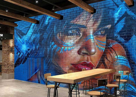Image of Graffiti Woman Blue Hair Restaurant Art Wall Murals Wallpaper Decals Prints Decor IDCWP-JB-001143
