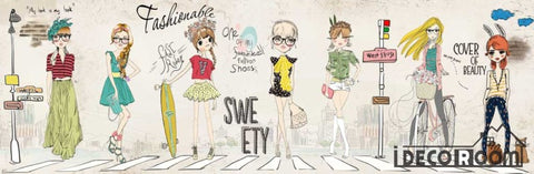 Image of White Wall Drawing Fashion Cartoons Restaurant Art Wall Murals Wallpaper Decals Prints Decor IDCWP-JB-001146