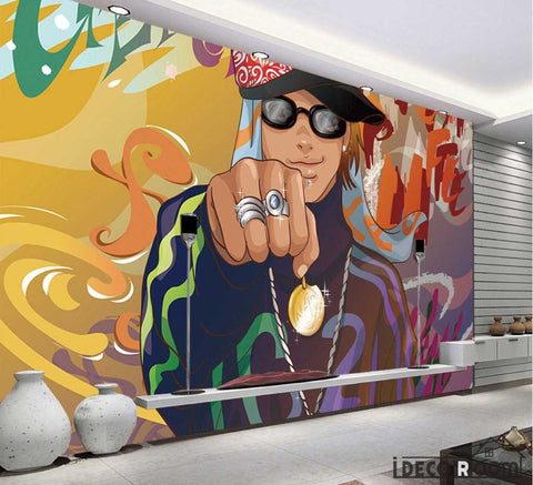Image of Graffiti Rapper Man Rings Restaurant Art Wall Murals Wallpaper Decals Prints Decor IDCWP-JB-001151