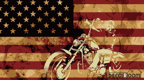 Image of Usa Flag White 3D Motorbike Restaurant Art Wall Murals Wallpaper Decals Prints Decor IDCWP-JB-001152
