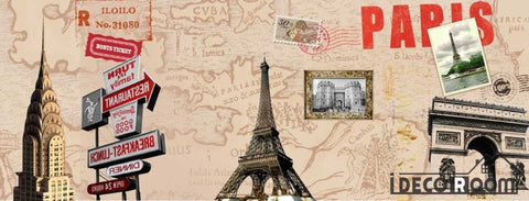 Image of Sepia Drawing Eiffel Tower Collage Restaurant Art Wall Murals Wallpaper Decals Prints Decor IDCWP-JB-001154