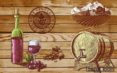 Image of Wooden Wall Drawing Barrel Red Wine Restaurant Art Wall Murals Wallpaper Decals Prints Decor IDCWP-JB-001168