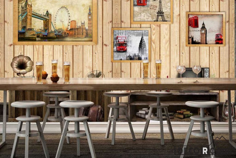 Image of Wooden Wall 3D Photography London Restaurant Living Room Art Wall Murals Wallpaper Decals Prints Decor IDCWP-JB-001175
