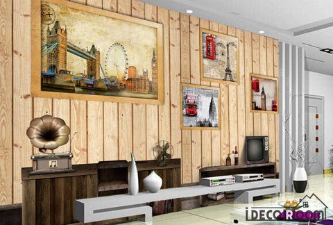 Image of Wooden Wall 3D Photography London Restaurant Living Room Art Wall Murals Wallpaper Decals Prints Decor IDCWP-JB-001175