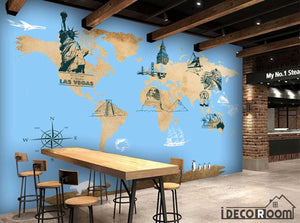 Drawing World Map Icon City Monuments Restaurant Art Wall Murals Wallpaper Decals Prints Decor IDCWP-JB-001179