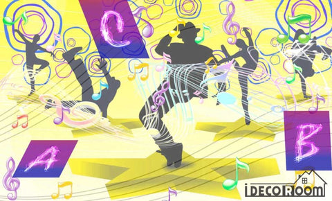 Image of Graphic Design Colorful Drawing Silhouette People Dancing Ktv Club Art Wall Murals Wallpaper Decals Prints Decor IDCWP-JB-001181