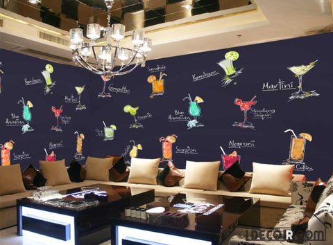 Image of Drawing Cocktail Drinks On Wall Restaurant Art Wall Murals Wallpaper Decals Prints Decor IDCWP-JB-001195