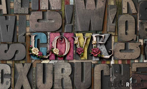 Image of 3D Typographic Love Letters Living Room Restaurant Art Wall Murals Wallpaper Decals Prints Decor IDCWP-JB-001210