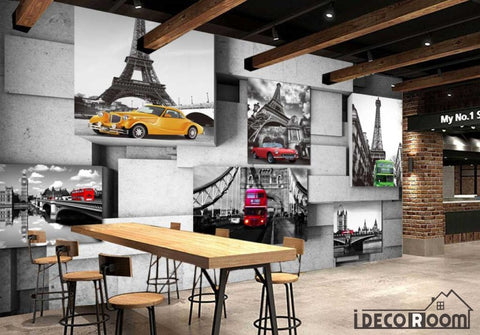 Image of Poster Collage Black And White Monuments Colorful Cars Restaurant Art Wall Murals Wallpaper Decals Prints Decor IDCWP-JB-001214