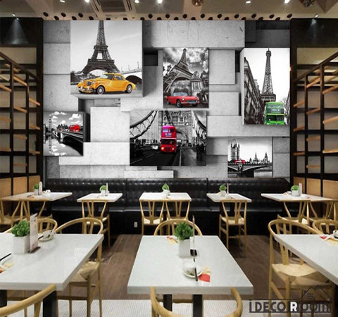 Image of Poster Collage Black And White Monuments Colorful Cars Restaurant Art Wall Murals Wallpaper Decals Prints Decor IDCWP-JB-001214
