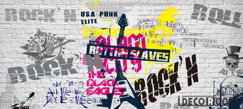 Image of White Brick Wall Graphic Design Rock And Roll Letters Restaurant Art Wall Murals Wallpaper Decals Prints Decor IDCWP-JB-001215