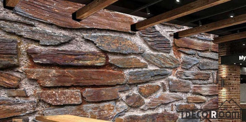 Image of Stone Wall Pattern Restaurant Art Wall Murals Wallpaper Decals Prints Decor IDCWP-JB-001217