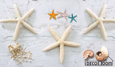 Image of 3D White Starfishes On White Wall Living Room Restaurant Art Wall Murals Wallpaper Decals Prints Decor IDCWP-JB-001232