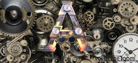 Image of 3D Black Gear Restaurant Art Wall Murals Wallpaper Decals Prints Decor IDCWP-JB-001251