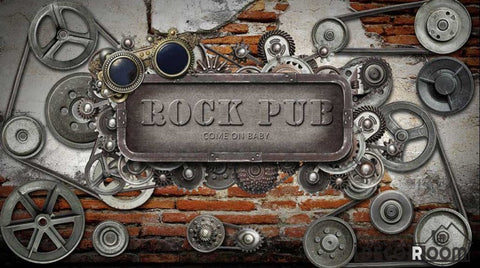 Image of Black Gear Metal Plaque Rock Pub Restaurant Art Wall Murals Wallpaper Decals Prints Decor IDCWP-JB-001252