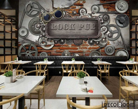 Image of Black Gear Metal Plaque Rock Pub Restaurant Art Wall Murals Wallpaper Decals Prints Decor IDCWP-JB-001252