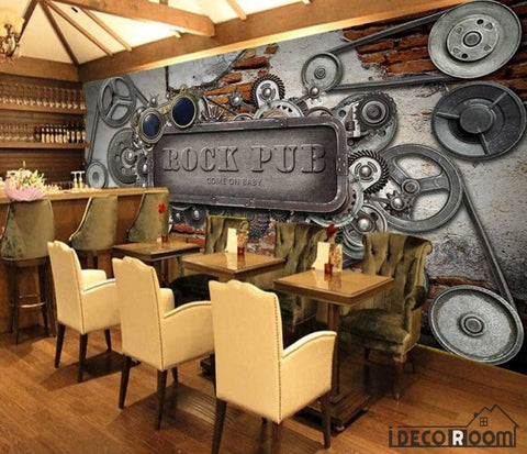 Image of Black Gear Metal Plaque Rock Pub Restaurant Art Wall Murals Wallpaper Decals Prints Decor IDCWP-JB-001252
