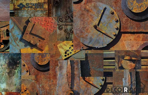 Image of Collage Rotte Metal Blocks Living Room Art Wall Murals Wallpaper Decals Prints Decor IDCWP-JB-001253