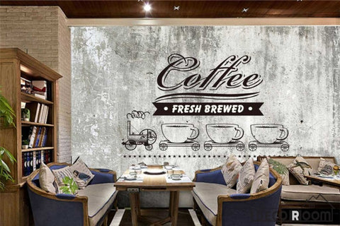 Image of Black Wall Drawing Coffee Fresh Brewed Restaurant Art Wall Murals Wallpaper Decals Prints Decor IDCWP-JB-001263