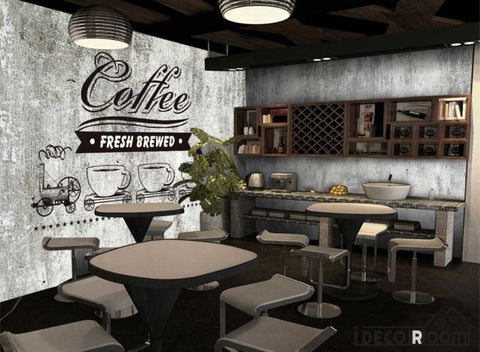 Image of Black Wall Drawing Coffee Fresh Brewed Restaurant Art Wall Murals Wallpaper Decals Prints Decor IDCWP-JB-001263