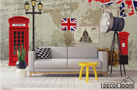 Image of 3D London Cabin Phone Letterbox Flag Living Room Bedroom Art Wall Murals Wallpaper Decals Prints Decor IDCWP-JB-001268