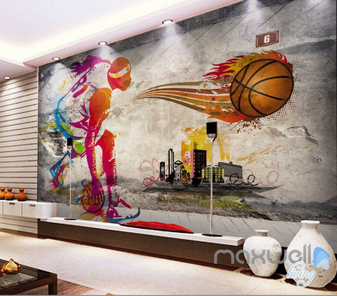 Image of 3D Basketball Illustrated Sports Art Wall Paper Mural Decals Print Decor IDCWP-MX-000088