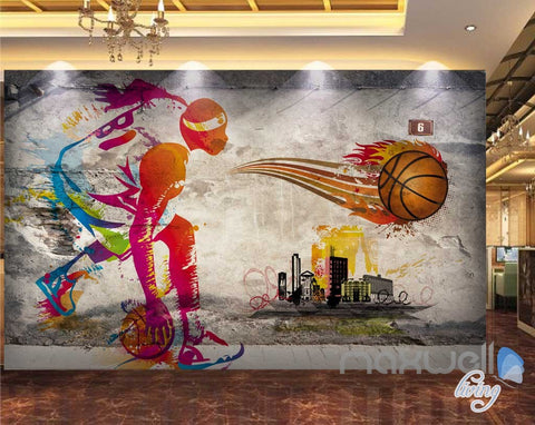 Image of 3D Basketball Illustrated Sports Art Wall Paper Mural Decals Print Decor IDCWP-MX-000088