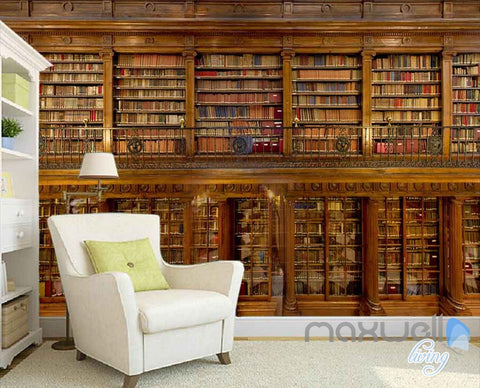 Image of 3D Retro Libary Bookshelf Wall Paper Mural Art Print Decals Office Decor IDCWP-SJ-000001