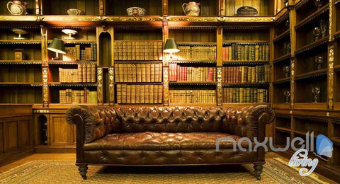 Image of 3D Retro Sofa Bookcase Libary Wall Paper Mural Art Print Decals Office Decor IDCWP-SJ-000002