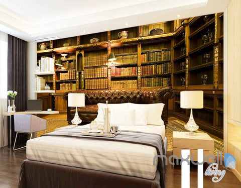 Image of 3D Retro Sofa Bookcase Libary Wall Paper Mural Art Print Decals Office Decor IDCWP-SJ-000002