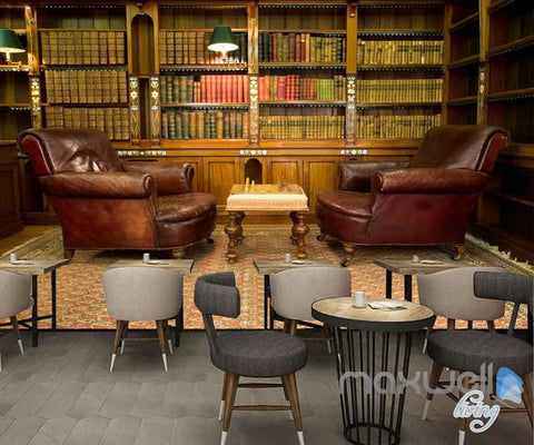 Image of 3D Sofa Chess Books Library Wall Paper Mural Art Print Decals Office Decor IDCWP-SJ-000008