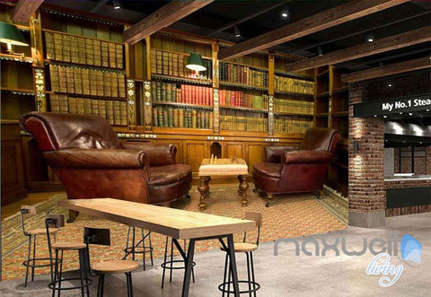 Image of 3D Sofa Chess Books Library Wall Paper Mural Art Print Decals Office Decor IDCWP-SJ-000008