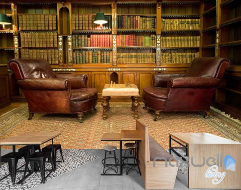 Image of 3D Sofa Chess Books Library Wall Paper Mural Art Print Decals Office Decor IDCWP-SJ-000008