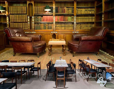 Image of 3D Sofa Chess Books Library Wall Paper Mural Art Print Decals Office Decor IDCWP-SJ-000008