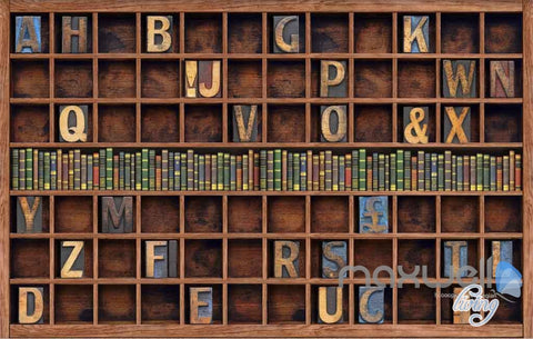 Image of 3D Retro Alphabet Bookcase Wall Paper Mural Art Print Decals Business Decor IDCWP-SJ-000009