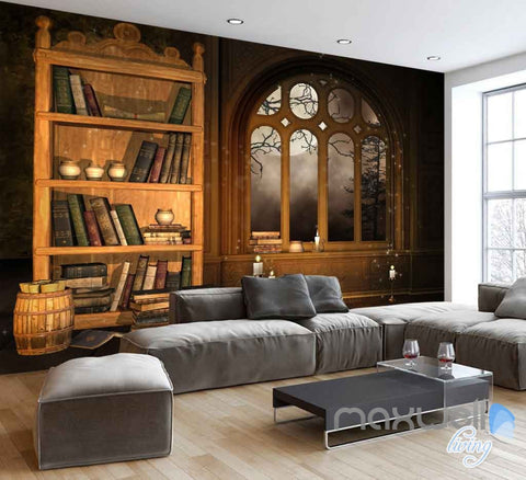Image of 3D Fog Windows Bookcase Wall Paper Mural Art Print Decals Office Decor IDCWP-SJ-000011