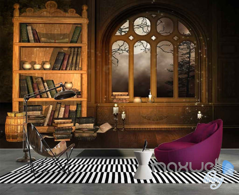 Image of 3D Fog Windows Bookcase Wall Paper Mural Art Print Decals Office Decor IDCWP-SJ-000011