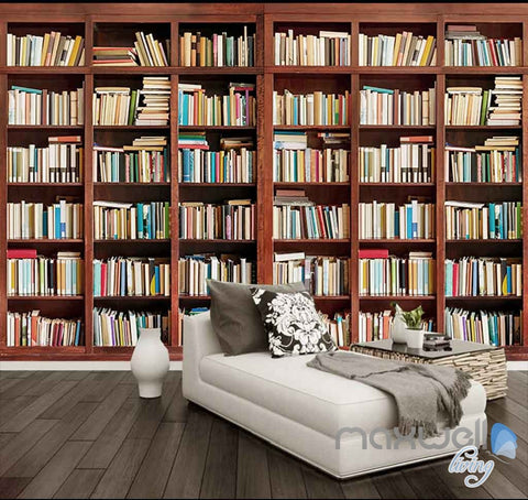 Image of 3D Tall Bookshelf Books Display Wall Paper Mural Art Print Decals Office Decor IDCWP-SJ-000014