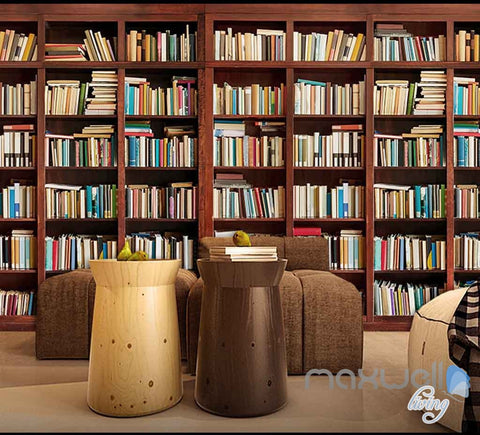 Image of 3D Tall Bookshelf Books Display Wall Paper Mural Art Print Decals Office Decor IDCWP-SJ-000014