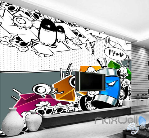 Image of 3D Graffiti Angry Bin Wall Paper Murals Art Print Wall Decals Decor IDCWP-TY-000002
