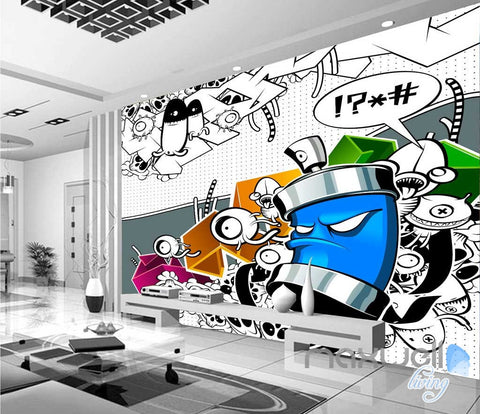 Image of 3D Graffiti Angry Bin Wall Paper Murals Art Print Wall Decals Decor IDCWP-TY-000002