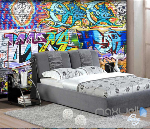 Image of 3D Graffiti Brick Skull Wall Paper Murals Art Print Decals Decor IDCWP-TY-000004