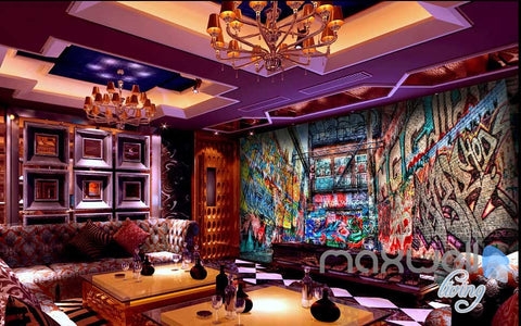 Image of 3D Graffiti Building Wall Paper Murals Art Print Decals Decor IDCWP-TY-000005