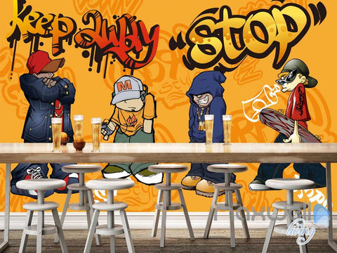Image of 3D Graffiti Boys Stop Wall Mural Paper Art Print Decals Decor IDCWP-TY-000014